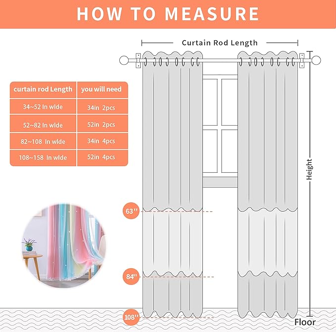 XiDi Curtains for Girls Bedroom Decro,Full Blackout 84 Inches Long for Kids Room, Colorful Rainbow Style, Unicorn Wall Decor Ombre Curtains, Princess Room Pink/Blue