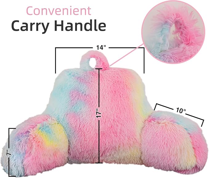 A Nice Night Faux Fur Reading Pillow Bed Wedge Large Adult Children Back Rest Support Cushion for Sit Up on Couch,Sofa,and Floor,Standard,PinkYellow
