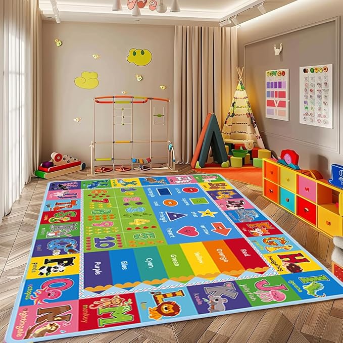 ABC Carpet,Kids Carpet for Playroom, Classroom Floor Play Mat for Kids,Preschool Rugs wtih ABC, Numbers, Animals, Extra Large Thick (110X78.7 Inch)…
