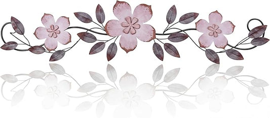 Wesiti Metal Flower Wall Decor Vintage Spring Metal Flower Wrought Iron Scroll Sculpture 15.7''x3.7'' Farmhouse Leaf Wall Decor with Nails for Spring Living Room Bedroom Indoor Outdoor (Purple)