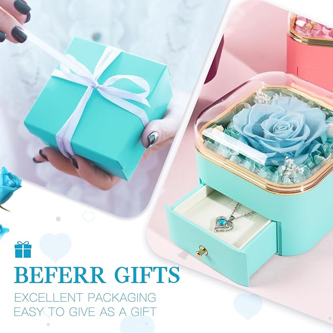 Beferr Gifts for Mom Preserved Real Rose with Necklace Eternal Roses Forever Flowers for Delivery Christmas Anniversary Birthday Mothers Day Flower Gifts for Women Her Grandma Wife Daughter Girlfriend