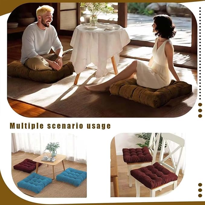 Meditation Floor Pillow Set of 2 Square Large Seat Pillows for Adults Tufted Corduroy Floor Cushion for Tatami Living Room Bedroom Dark Grey 22x22 Inch