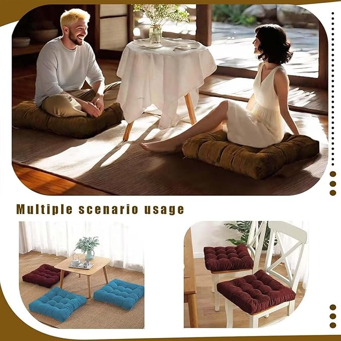 18x18in Floor Pillows Set Square Chair Cushion Pad for Sitting Tufted Corduroy Seat Cushions for Living Room Balconies Office Dark Grey