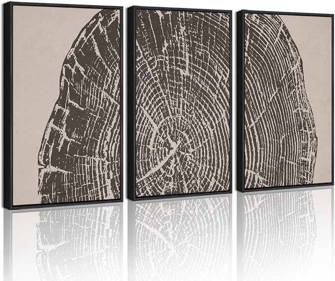 PHOPAGO Farmhouse Vintage Framed Wall Art Set Gray Wood Tree Ring Spirals Nature Abstract Drawings Rustic Modern Art Decor for Living Room Bedroom - 11x14in Black Framed