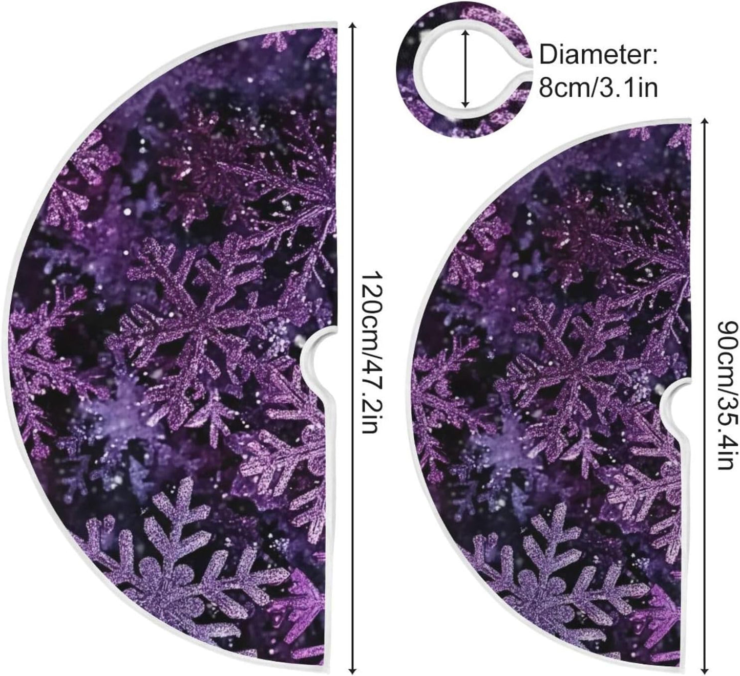 Christmas Purple Snowflake Party Tree Skirt, Seasonal Tree Mat Holiday Party Supplies Ornaments Indoor Outdoor Decorations for Tabletop Trees 35.4 Inches
