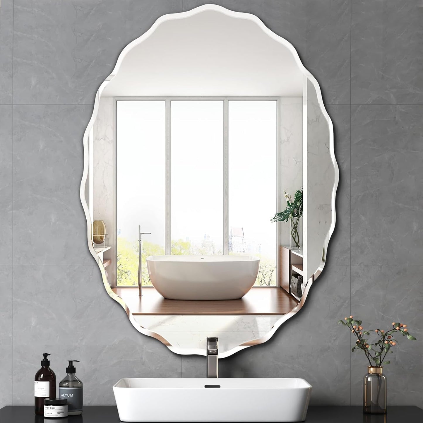 Pregaspor 30x42 Inch Frameless Oval Wall Mirror for Bathroom Sink, Minimalist Bathroom Vanity Mirror with Beveled Edge, Modern Mirrors for Wall Decor Living Room Entryway Bedroom