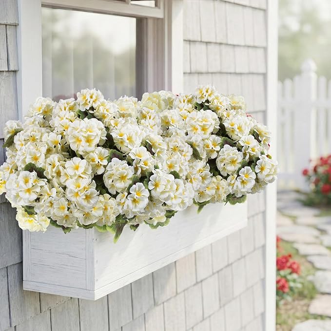 lovemoon 8 Pcs Artificial Geraniums for Outdoors Realistic Silk White Flowers UV Resistant Faux Geranium Flowers for Outdoor Front Door Porch Home Garden Office Decoration (8, White)