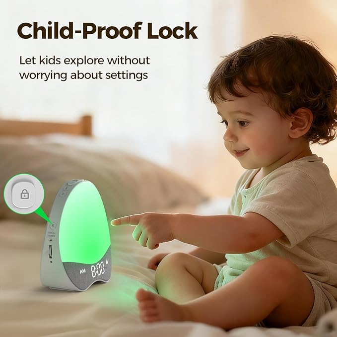 Ok to Wake Alarm Clock for Kids, Sleep Trainer with Night Light, White Noise Sound Machine, Dimmable Digital Display, 21 Soothing Sounds, Gentle Wake-up, Child Lock, for Kid, Toddler, Bedside, Bedroom