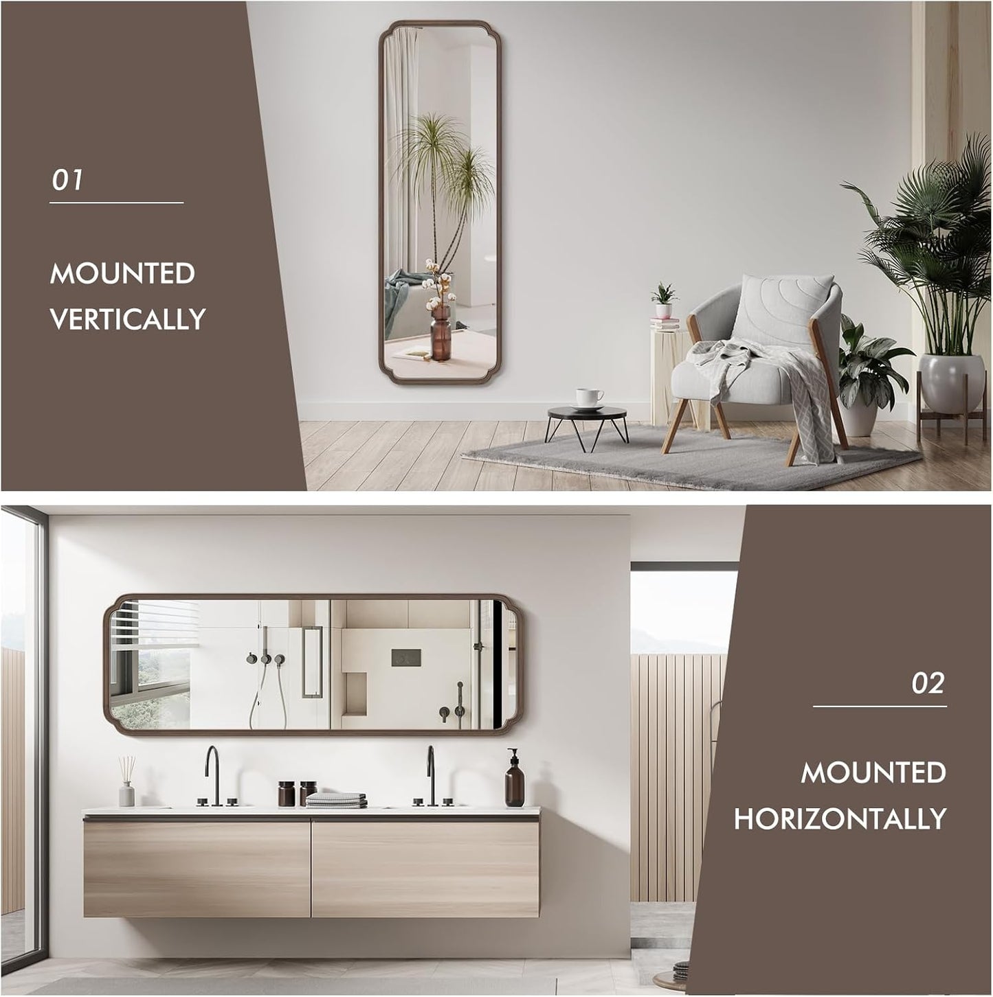 WallBeyond Full Length Mirror Wall Mounted 71"x24", Rustic Wooden Frame Floor Mirror, Large Full Body Mirror for Bedroom, Leaning or Hanging Against Wall (Walnut Solid Wood)