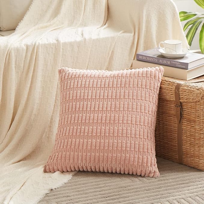 Fancy Homi 4 Packs Decorative Throw Pillow Covers for Living Room Couch Bed, Modern Farmhouse Boho Home Décor Accent Cushion Case, 22" x 22" (Pack of 4), Blush Pink