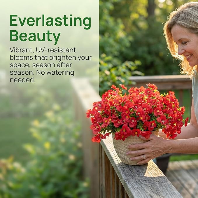 trytuny Artificial Flowers for Outdoor, Realistic Faux Plants for Outside Indoor Porch Patio Window Box Planter Home Decor (12pcs -red)