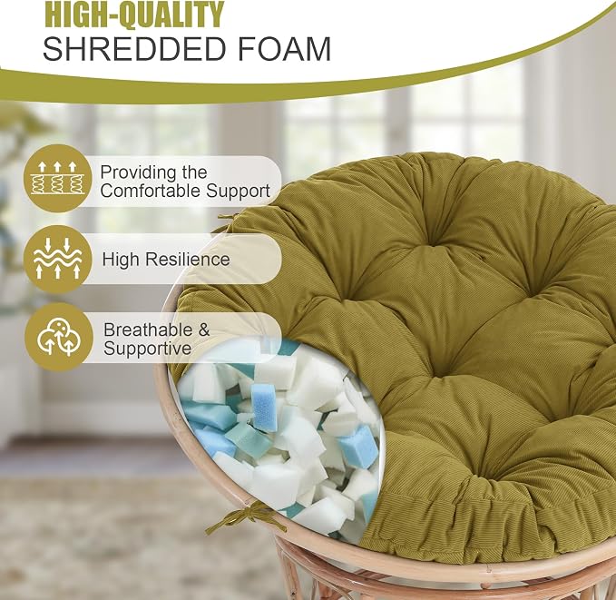 idee-home Papasan Chair Cushion, Circle Papasan Chair Cushion(Cushion Only) | Papasan Cushion with Thick Corduroy Cover, 48 x 48 Inch Cushion for Egg Chair, Light Green