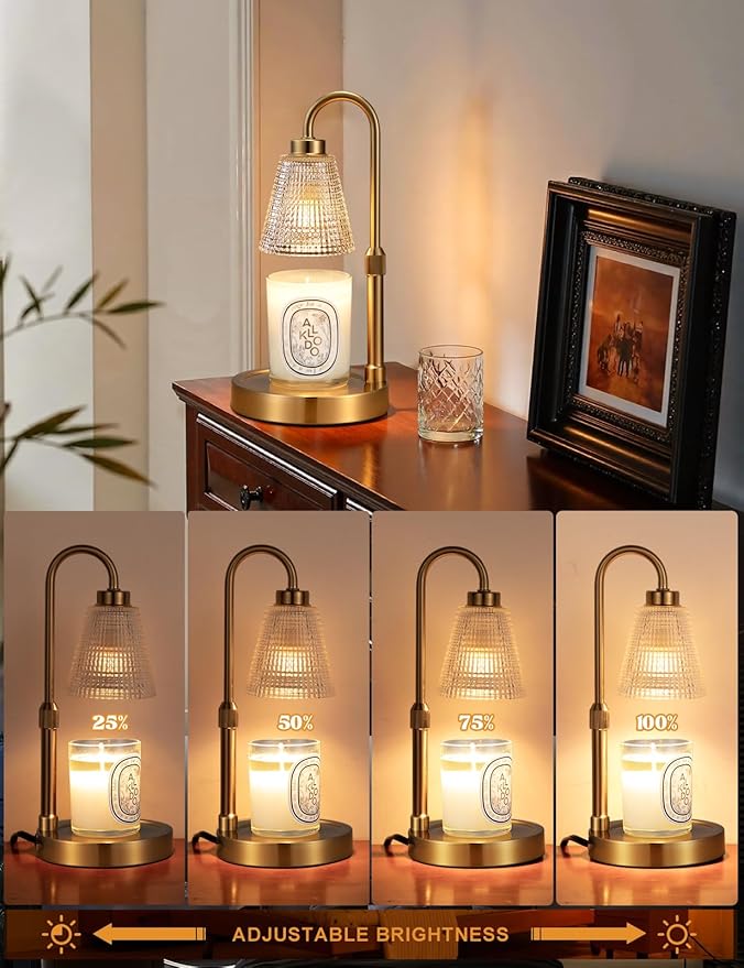 Big Gold Candle Warmer Lamp with Timer, Dimmable Candle Warmer for Home Decor, Height Adjustable Candle Lamp for Jar Candles, Birthday Gifts for Women Mom, House Warming Gifts New Home