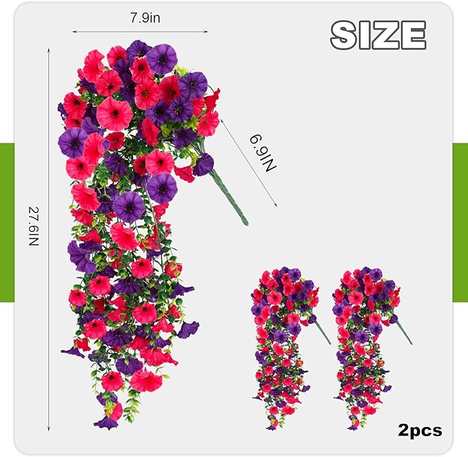 Fake Artificial Hanging Morning Glory Flowers for Outdoor Planters Porch Pation Decoration,2 Bundles UV Resistant Silk Faux Flowers with Realistic Eucalyptus Plants for Home Office Garden Decor