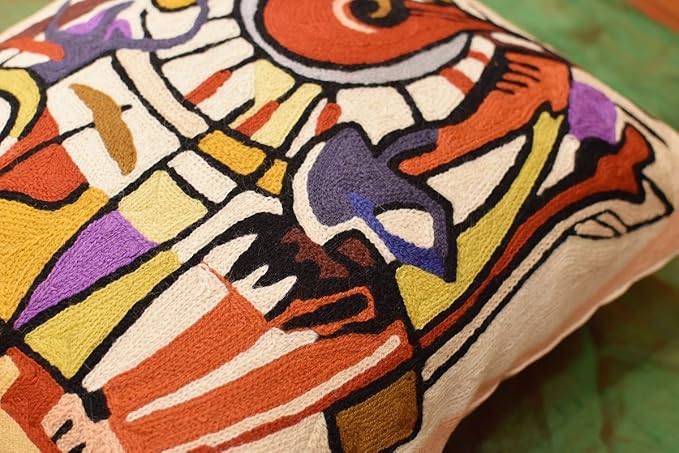 Abstract Pillows by Alfred Gockel | Modern Pillow for Couch | Django Musical Pillows | Mid Century Modern Throw Pillows | Modern Chair Cushion | Hand Embroidered Wool | Size -18x18