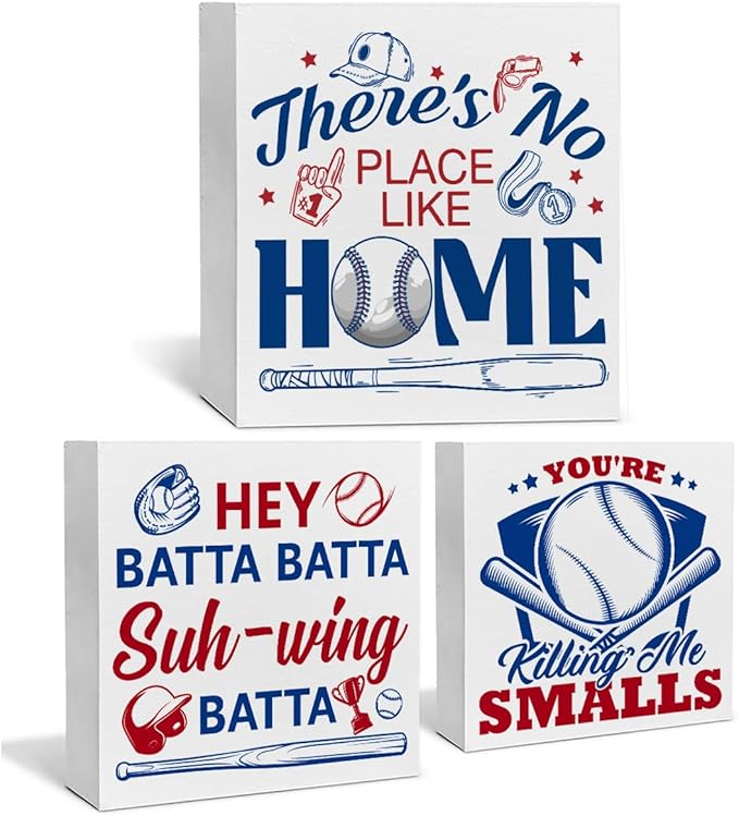 Baseball Decor for Home Baseball Sports Tiered Tray Decor 3 Pcs Decorative Wood Box Signs Rustic Table Desk Shelf Decoration for Bedroom Boys Room Party