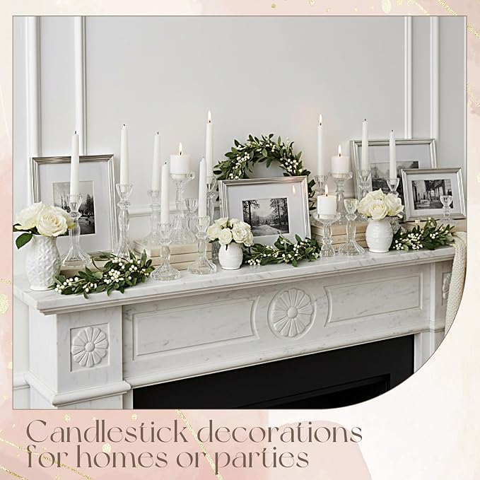 12 Pack Glass Candlestick Holders Set 4.3/6.1'' Taper Stripe Candle Holder Bulk Floral Shape Crystal Decorative Candle Stand Centerpiece for Table Wedding Dining (Clear)