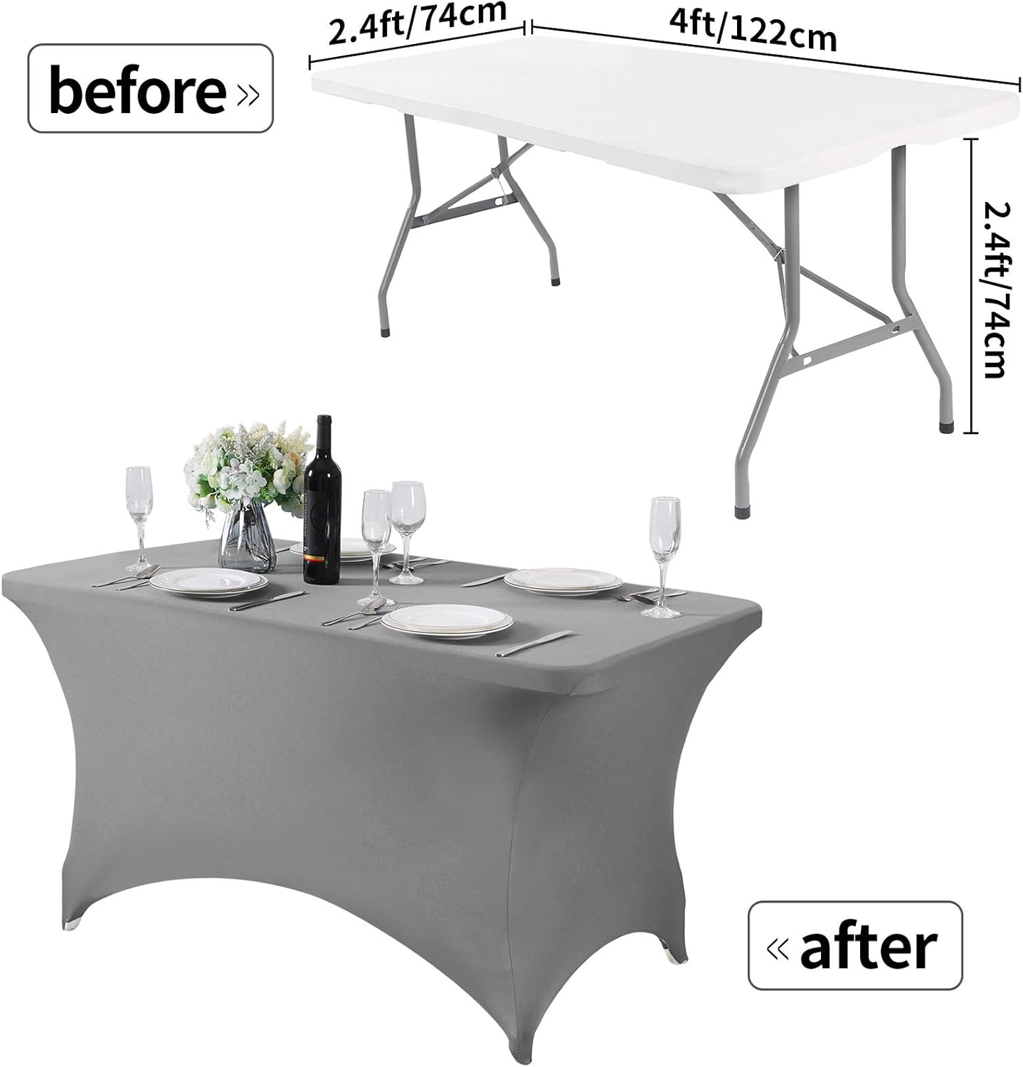 Spandex Table Cover for 4FT or 6ft or 8ft Table Universal Fitted Stretch Tablecloth for Party, Banquet, Wedding and Events-Gray