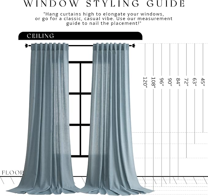 Jowels Blue Linen Curtains 84 Inch Long 2 Panels for Living Room | Light Filtering Semi Sheer Curtain, Back Tab Pocket Pleated Look, Boho Farmhouse Textured Privacy Drapes for Bedroom Window