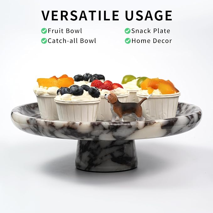 Marble Fruit Bowl for Kitchen - 11.8" Decorative Stone Pedestal Bowls for Home Decor, Footed Fruits Holder For Dining Table Counter Organization