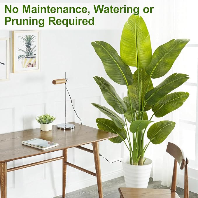 Lifelike Bird of Paradise Artificial Plant,5ft Faux Banana Leaf Tree with 12 Trunks - Perfect Indoor Silk Floor Plant for Home Decor in Living Room, Office, and Bedroom 1Pack