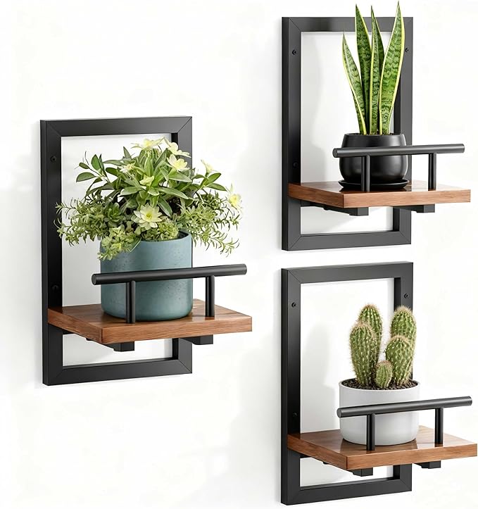Sbosbo bosbo Floating Shelves for Wall, Plant Shelf Indoor, Wall Planters for Indoor Floating Plant Shelves for Bedroom, Living Room, Kitchen, Office, Bathroom Decor (3 Pack)