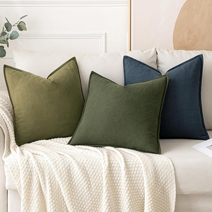 MIULEE Decorative Linen Pillow Covers 16x16 Inch Blue Boho Farmhouse Neutral Couch Throw Pillows for Bed Pack of 2 Accent Coastal Modern Pillowcase Summer Sofa Livingroom Home Decor