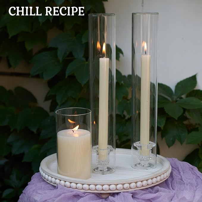 CHILL RECIPE Hurricane Glass Candle Holders-Set of 6 Tall Taper Candle Holder with 14” Tall Clear Cylinder Covers for Wedding Table Centerpiece Home Decor (Diamond Base+Clear Chimney)