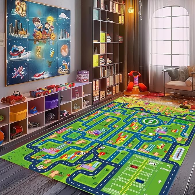 yongjoy Car Rugs for Kids Toy Cars,Kids Play Rug, Children's City Road Map Mat for Playroom Classroom (110X78.7 Inch)