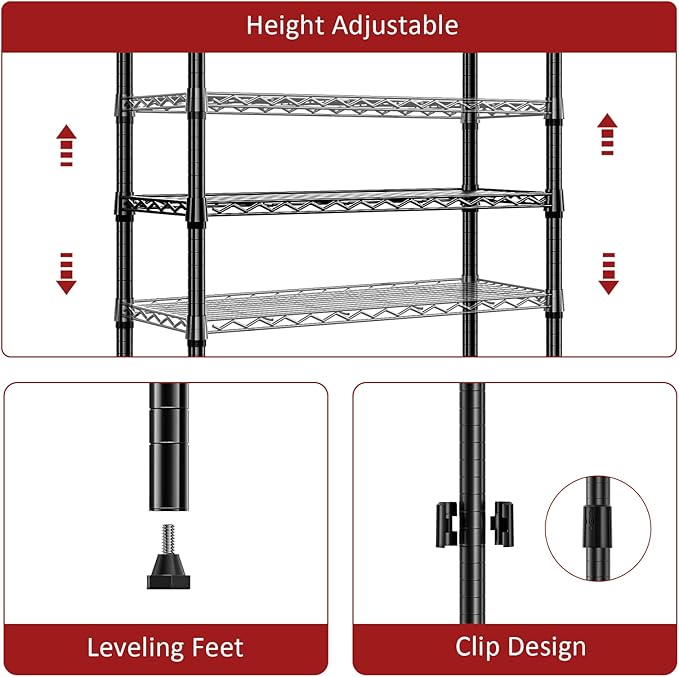 IZEUK 3-Tier Steel Storage Shelves, Heavy Duty Metal Shelf Wire Shelving Rack for Pantry, Kitchen, Living Room, or Office Organization (21.7" W x 11.8" D x 28.6" H, 750LBS, Black)