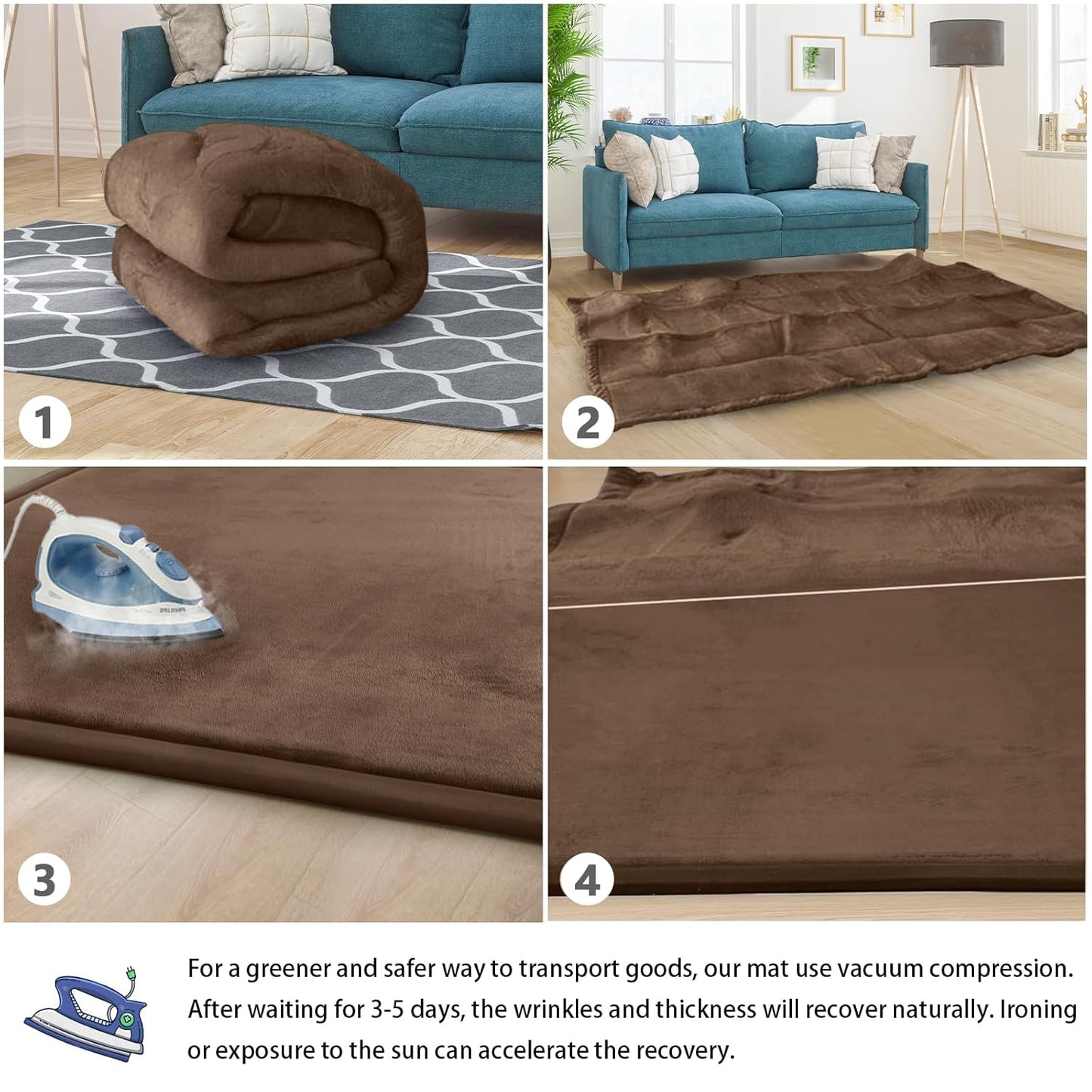 Baby Play Mat for Floor Tummy Time Mat Nursery Muscle Area Playroom Rug Tatami 79"x138" Memory Foam 1.3" Thick Crawling For Babies,Toddlers, Infants, Kids,Floor,Coffee