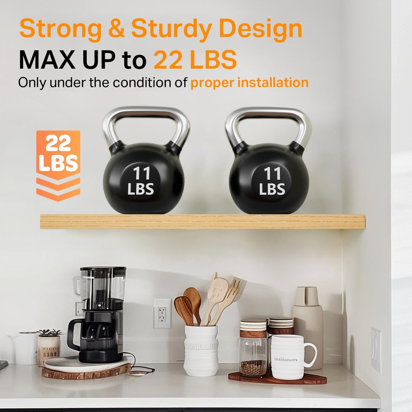 BAYKA Floating Shelves, 22.5" Wall Mounted Wood Shelves for Bathroom, Bedroom, Living Room, Kitchen, Hanging Shelf for Books/Storage/Decor (Oak-Toned,Set of 2)