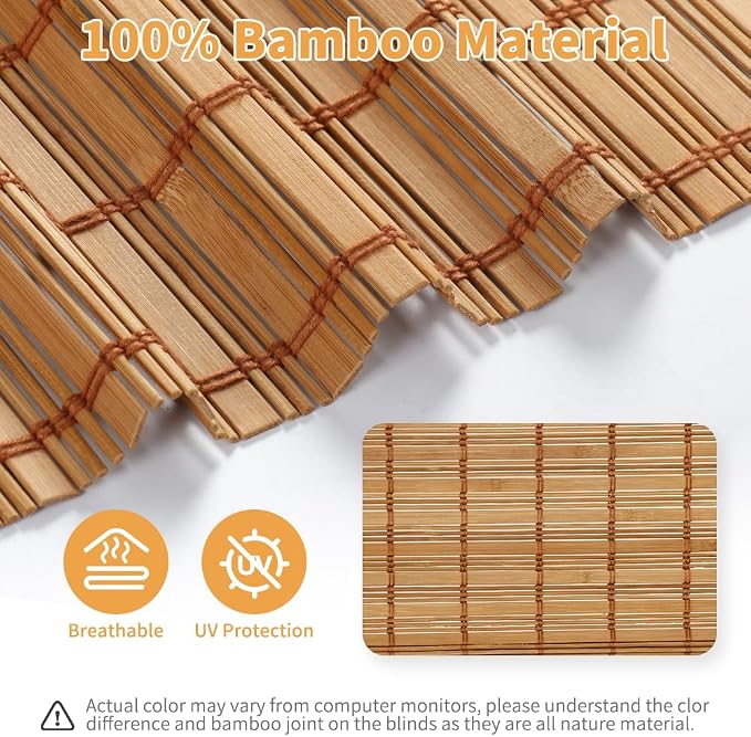 SMONTER Bamboo Roman Shades for Windows-Cordless Wooden Woven Blinds Light Filtering Bamboo Roll up Shades UV Protection and Easy Set up for Door and Countryhouse, 26" W x 64" H, Deer