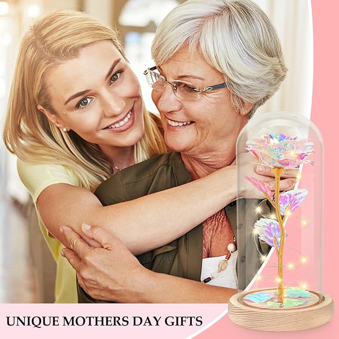 Beferr Mothers Day Rose Gifts for Mom Galaxy Glass Rose Preserved Forever Roses for Delivery Light Up Flowers in Glass Dome Anniversary Birthday Gifts for Women Grandma Wife Her Daughter Girlfriend