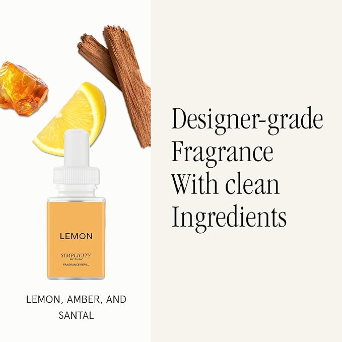 Pura Mini Smart Fragrance Diffuser for Small Spaces Adjustable Smart Home Device with LED Light & Automatic Vial Detection - Includes 1 Scent Refill - Lemon