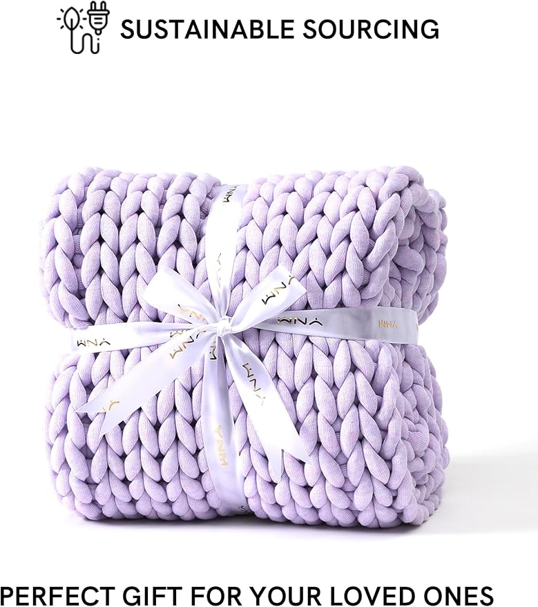 YnM Chunky Throw Blanket, Medium-Weight, Hand Knitted, Skin Friendly, Ventilated and Breathable, Machine Washable, Home Décor Piece for Couch, Sofa and Bed (Iris Lavender, 60x80 Inch)