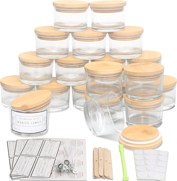 MILIVIXAY 20 Pack 4 OZ Clear Glass Candle Jars with Lids and Candle Making Kits - Bulk Wide Mouth Small Empty Candle Jars for Making Candles - Spice, Powder Containers.