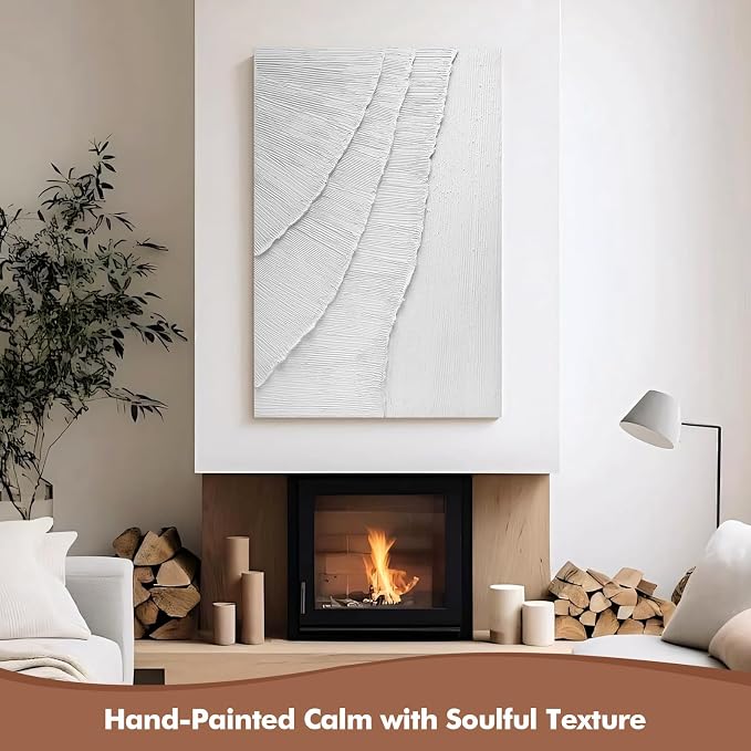 Large Abstract Ocean Wave Wall Art, Modern White 3D Textured Oil Painting | Minimalist Coastal Canvas Artwork for Living Room Bedroom Office, Contemporary Vertical Wall Decor for Home Decor, 24x36 In