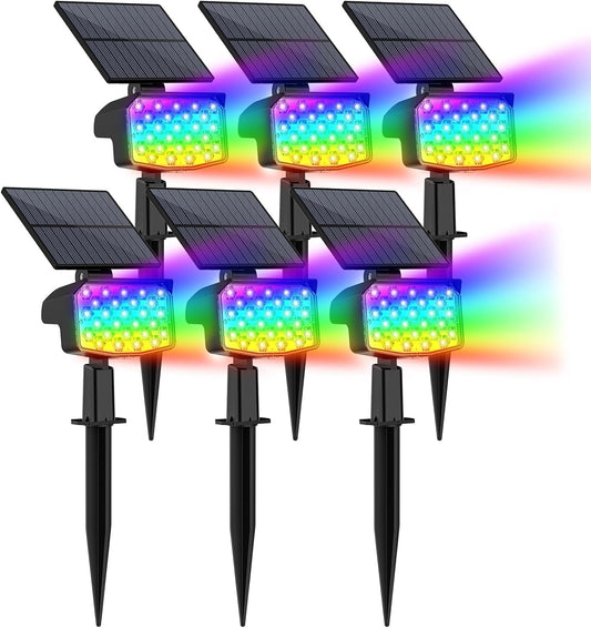 WELALO Solar Color Changing Spot Lights Outdoor, Waterproof Solar Christmas Lights with 9 Modes, Multicolor RGB Landscape Spotlights for Garden Yard Driveway Lawn Patio Pathway Decorations, 6 Pack