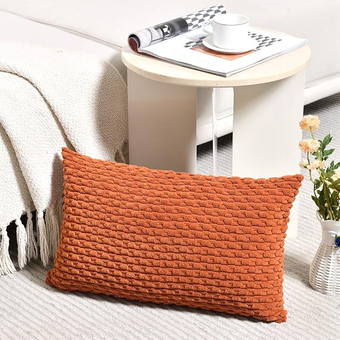 Fancy Homi 2 Packs Rust Decorative Throw Pillow Covers 12x20 Inch for Couch Bed Sofa, Modern Farmhouse Boho Home Decor, Soft Cute Plush Corduroy Cushion Case 30x50 CM