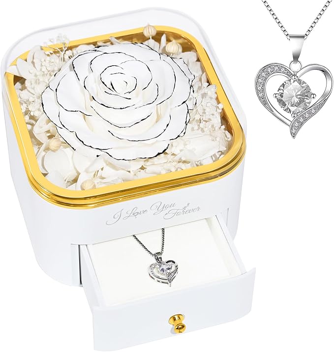Beferr Birthday Gifts for Women Preserved Real Rose with Necklace Eternal Roses Forever Flowers for Delivery Anniversary Mothers Gifts for Mom Her Grandma Wife Sister from Daughter Son