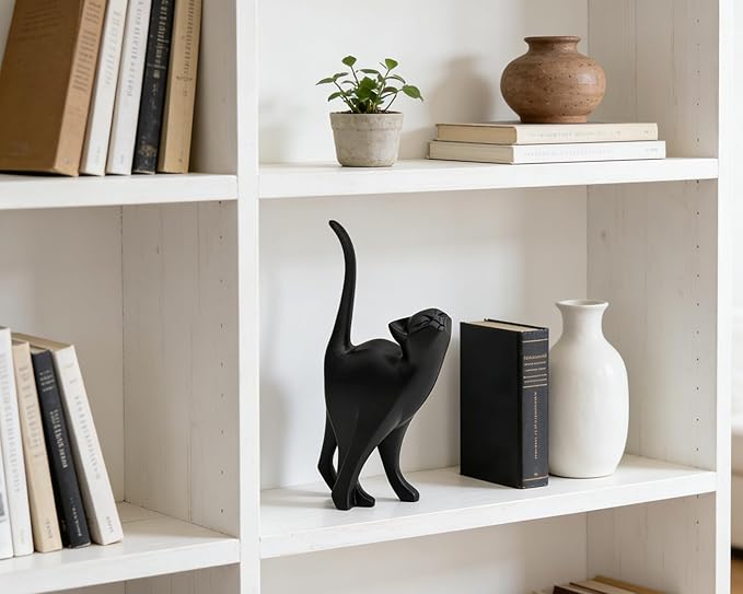 Black Cat Statue Modern Abstract, Home Office Shelf Decor, 7-Inch Vibrant Assorted Colors, Easy to Match Any Decor Style