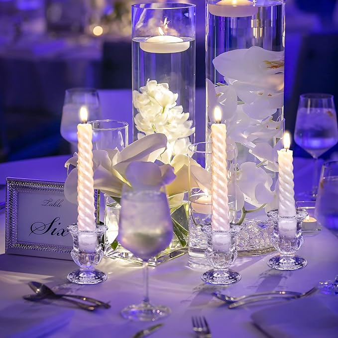 36 Pcs Clear Glass Candlestick Holders Taper Candle Holder Bulk 2.5 Inch Candle Stick Holder for Table Centerpiece Mantel Wedding Housewarming Gift Rustic Vintage Valentines Dinning Decoration (Clear)