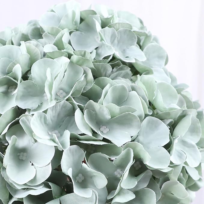 AVIVIHO 65pcs Fake Flowers Sage Green Hydrangea Artificial Flowers Bulk (Not Squished, No Steaming Need) Silk Flowers with Stems for Wedding Decor,Home,Baby Shower,Table Centerpieces Decoration
