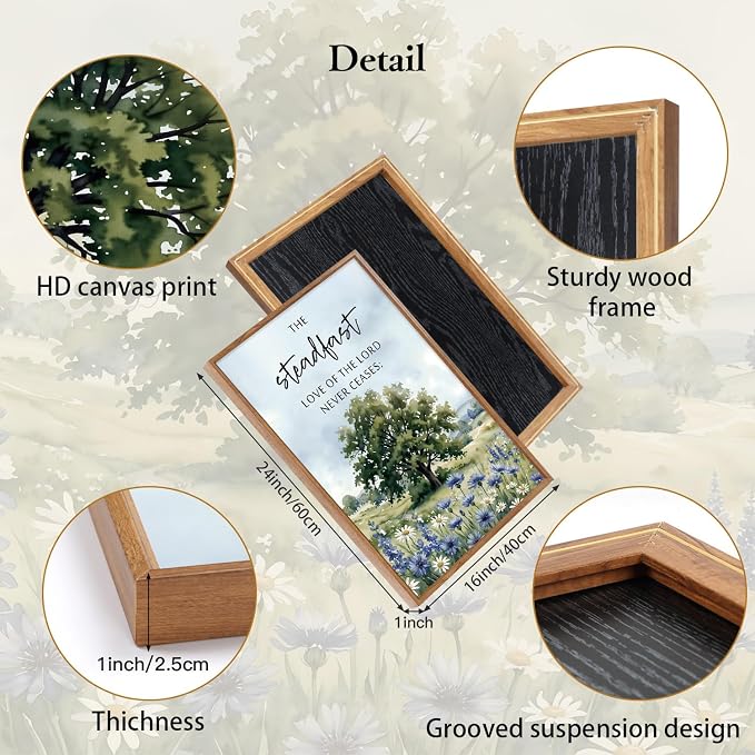 CHDITB Christian Wildflower Framed Canvas Wall Art Set, Country Landscape Scripture Wall Decor, Bible Verse Spiritual Painting, Rustic Faith Art Prints for Living Room, Bedroom, Office 16"x24"x3