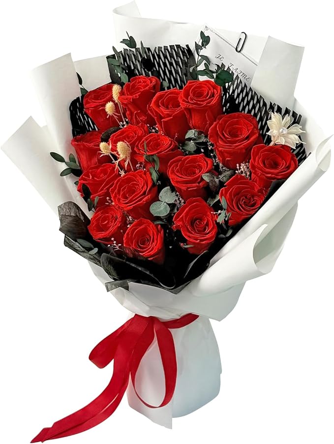 Qutawua 16 Piece Preserved Flower Rose Bouquet, Forever Flowers Romantic Long Lasting Gift for Delivery to Women,Valentine's.Mother's Day Gift(Red, 16 Rose)