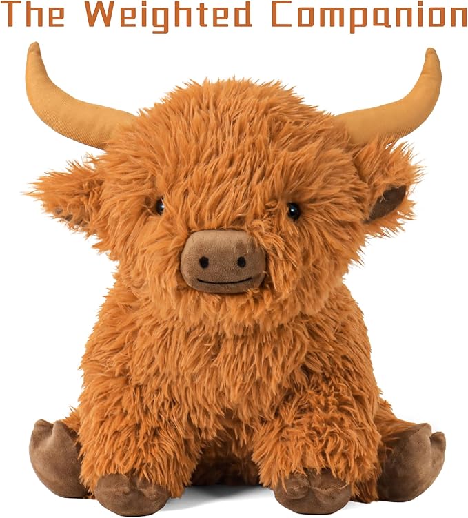 5lbs Highland Cow Weighted Stuffed Animals, 16in Tall Big Highland Cow Plush Toy, Soft Adorable Stuffed Animal for Kids and Adults Highland Cattle Gift Plushie Decor