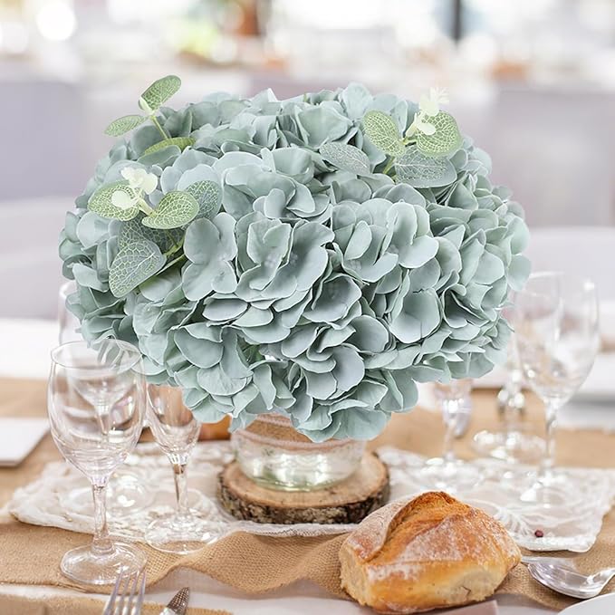 AVIVIHO 65pcs Fake Flowers Sage Green Hydrangea Artificial Flowers Bulk (Not Squished, No Steaming Need) Silk Flowers with Stems for Wedding Decor,Home,Baby Shower,Table Centerpieces Decoration
