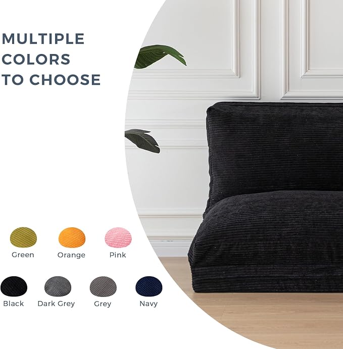 MAXYOYO Folding Sofa Bed, Extra Thick and Long Floor Sofa Convertible Chair with Washable Cover, Floor Couch Lounge Bean Bag Bed for Living Room, Black, 39x91 Inch