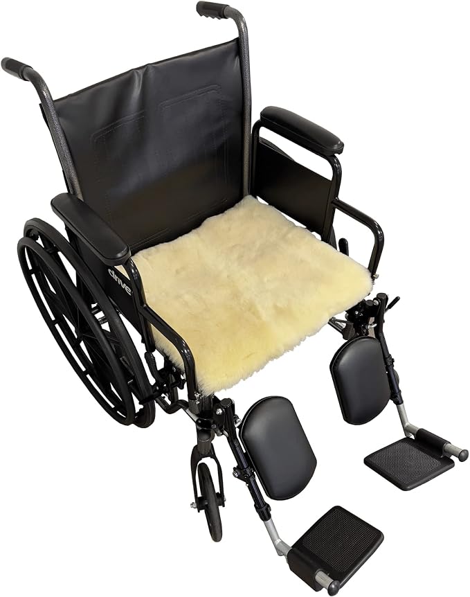 Sheepskin Ranch Natural Wool Wheelchair Seat Pad, Cushion for Tailbone, Sciatica, Skin Irritation, Discomfort & Back Pain Relief, Suitable as Office Chair, Wheelchair & Seat Cushion, Made in The USA